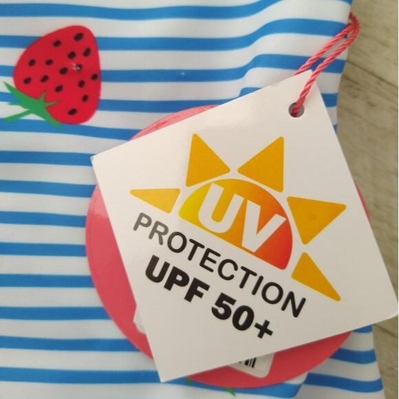 NWT Dolphin Love Girls Strawberry Stripe UPF 50+ One Piece Swimsuit - Picture 3 of 8
